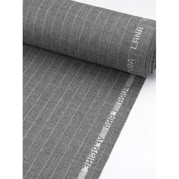 Pinstripe Virgin Wool Suiting Fabric - Pale Grey – view 6 | Truro Fabrics