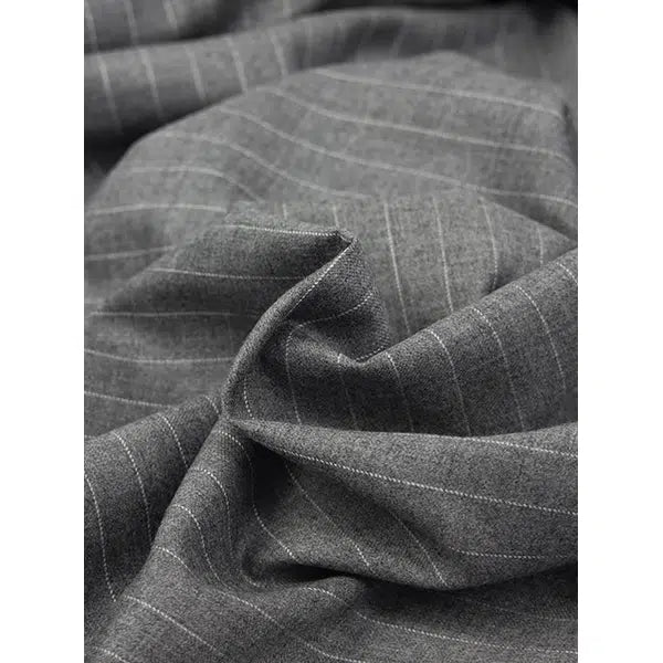 Pinstripe Virgin Wool Suiting Fabric - Pale Grey | Truro Fabrics