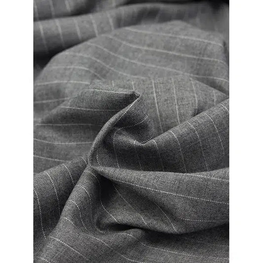 Pinstripe Virgin Wool Suiting Fabric - Pale Grey | Truro Fabrics