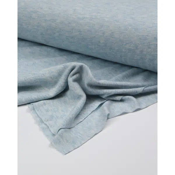 Pointelle Cotton Jersey Fabric - Powder Blue Melange – view 2 | Truro Fabrics