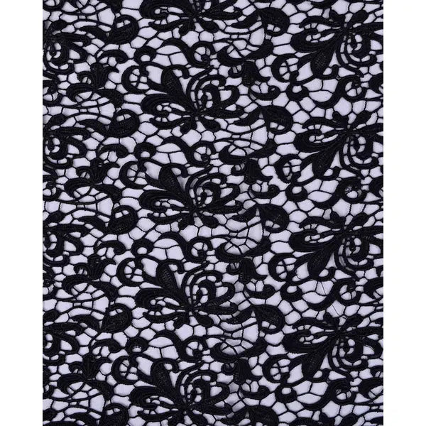 Polyester Guipure Lace Fabric - Black Floral – view 2 | Truro Fabrics