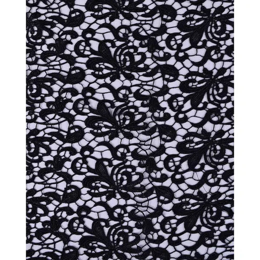 Polyester Guipure Lace Fabric - Black Floral – view 2 | Truro Fabrics