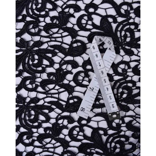 Polyester Guipure Lace Fabric - Black Floral – view 3 | Truro Fabrics