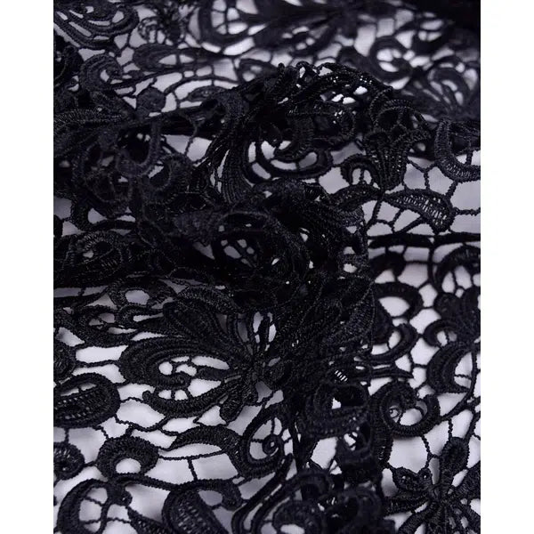 Polyester Guipure Lace Fabric - Black Floral – view 4 | Truro Fabrics