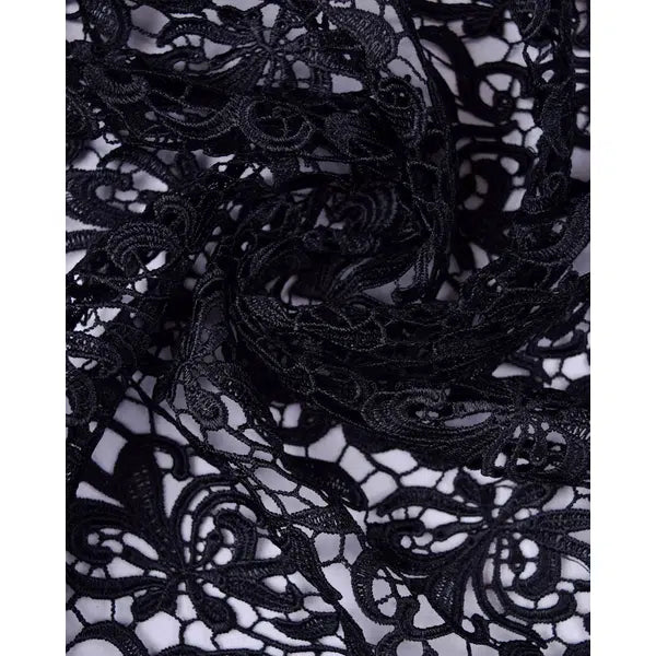 Polyester Guipure Lace Fabric - Black Floral – view 5 | Truro Fabrics