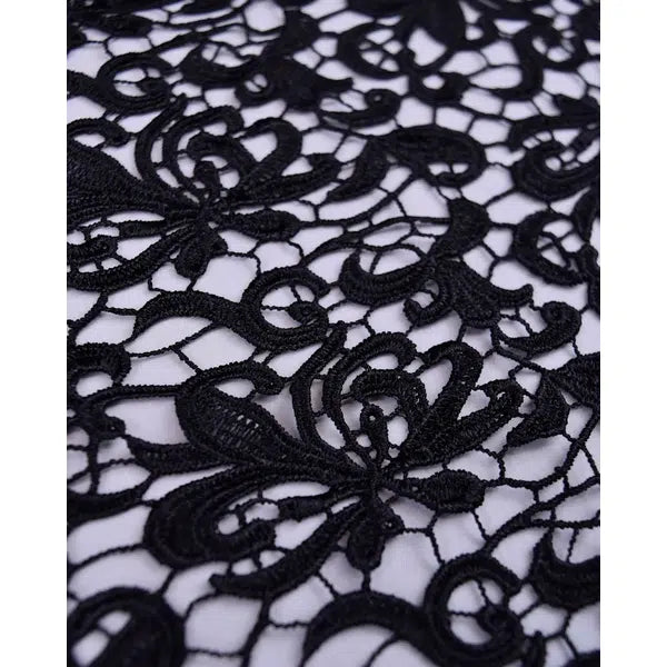 Polyester Guipure Lace Fabric - Black Floral | Truro Fabrics