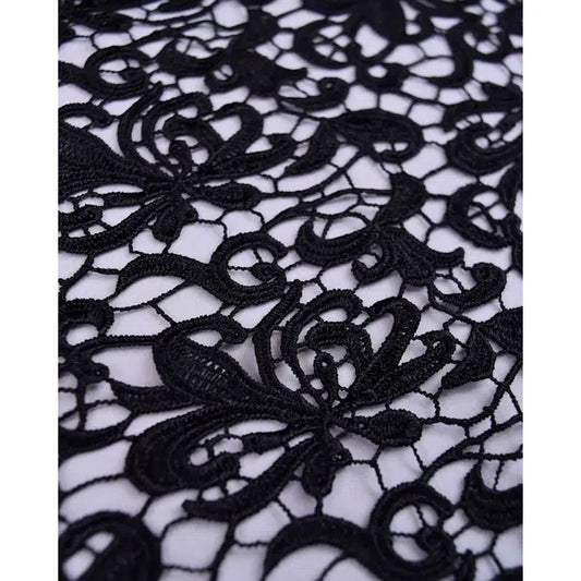 Polyester Guipure Lace Fabric - Black Floral | Truro Fabrics