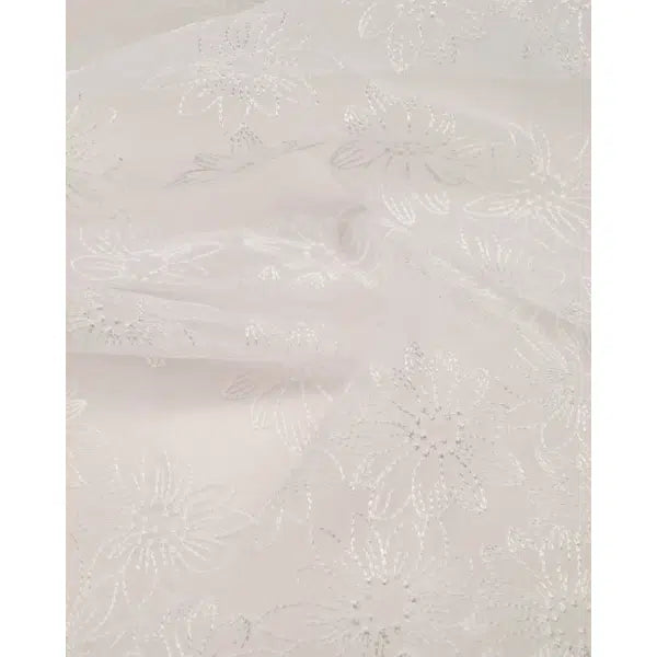 Polyester Organza Fabric - Embroidered Flowers in White – view 4 | Truro Fabrics