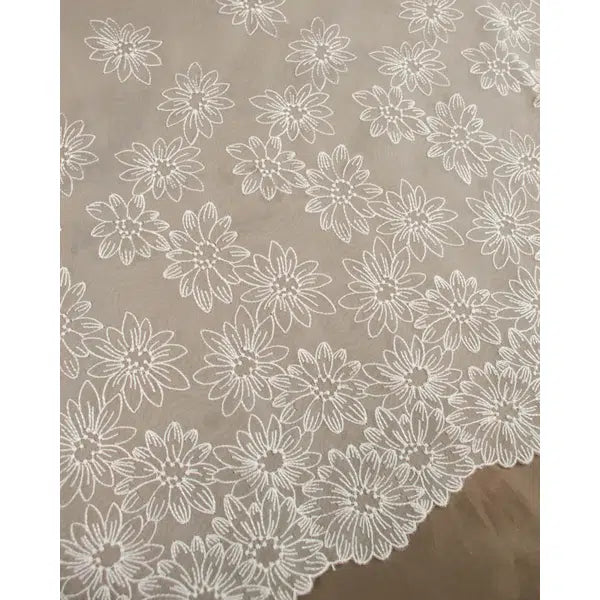 Polyester Organza Fabric - Embroidered Flowers in White | Truro Fabrics