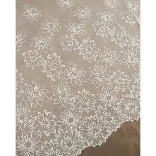 Polyester Organza Fabric - Embroidered Flowers in White | Truro Fabrics