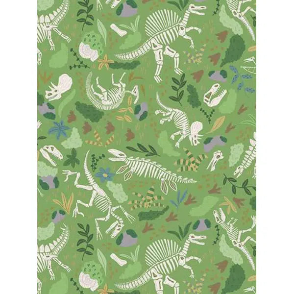 Prehistoric - Patchwork Cotton Fabric - Fossils -Green | Truro Fabrics