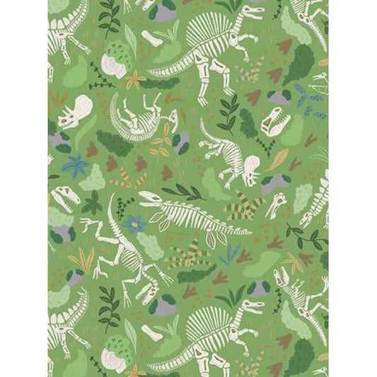 Prehistoric - Patchwork Cotton Fabric - Fossils -Green | Truro Fabrics
