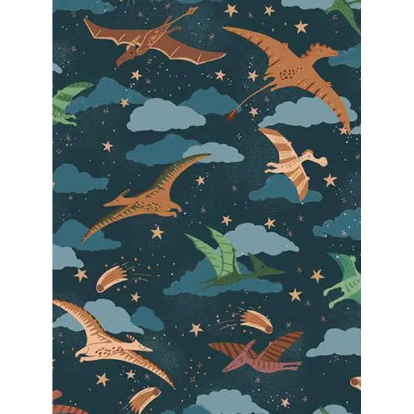 Prehistoric - Patchwork Cotton Fabric - Soar - Dark Blue | Truro Fabrics