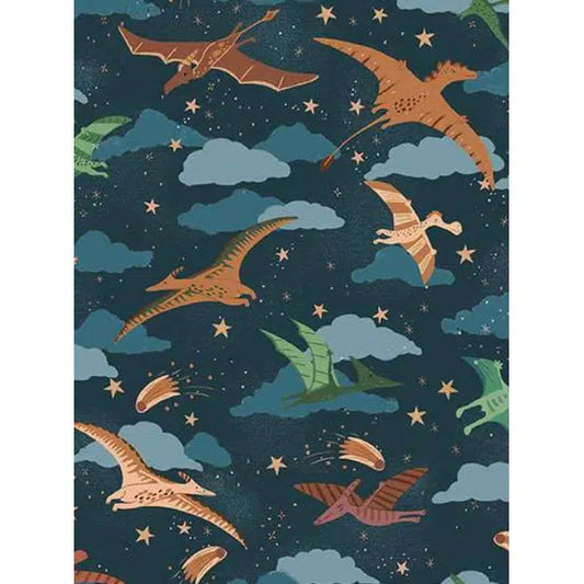 Prehistoric - Patchwork Cotton Fabric - Soar - Dark Blue | Truro Fabrics