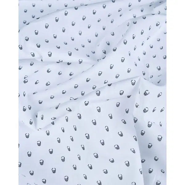 Pure Cotton Lawn Fabric - Tiny Skulls White | Truro Fabrics