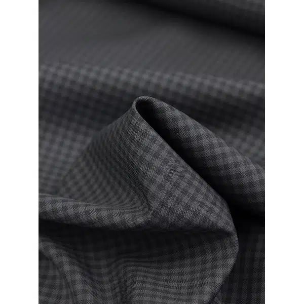 Pure Wool Challis Fabric - Graphite Gingham – view 2 | Truro Fabrics