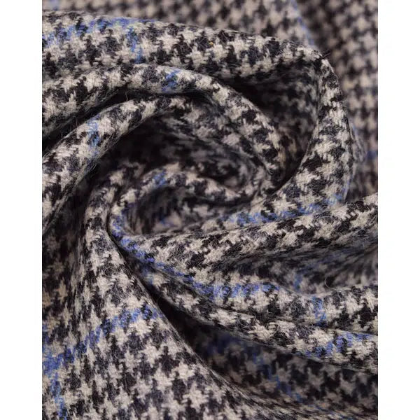 Pure Wool Donegal Tweed Fabric - Grey & Blue Houndstooth Check – view 4 | Truro Fabrics
