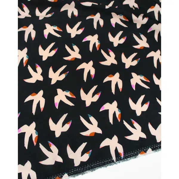 Rayon Challis Fabric - Bold & Bloom - Birds Black – view 3 | Truro Fabrics