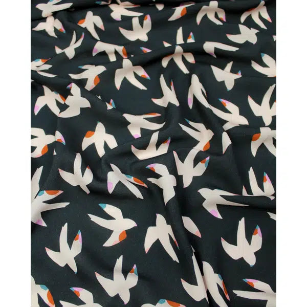 Rayon Challis Fabric - Bold & Bloom - Birds Black – view 4 | Truro Fabrics
