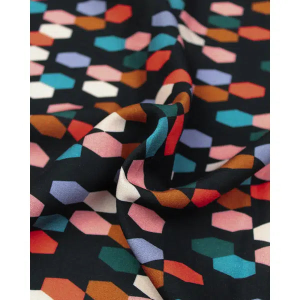 Rayon Challis Fabric - Bold & Bloom - Hexies – view 2 | Truro Fabrics