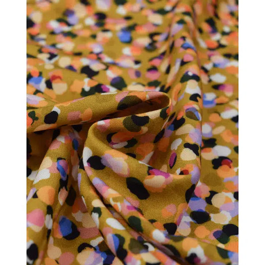 Rayon Challis Fabric - Party Spot - Caramel Sundae – view 2 | Truro Fabrics