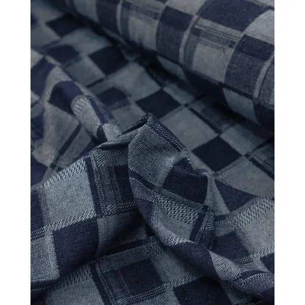 REMNANT 10.5oz Checkered Jacquard Denim - Indigo - 80cm x 175cm – view 2 | Truro Fabrics