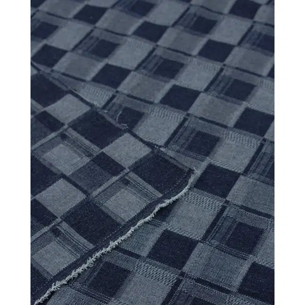 REMNANT 10.5oz Checkered Jacquard Denim - Indigo - 80cm x 175cm | Truro Fabrics