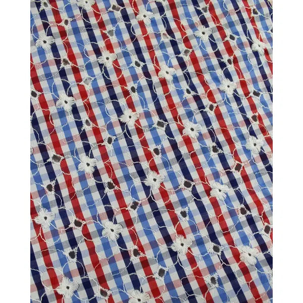 REMNANT Cotton Gingham Broderie Anglaise Daisies - 140cm x 150cm | Truro Fabrics