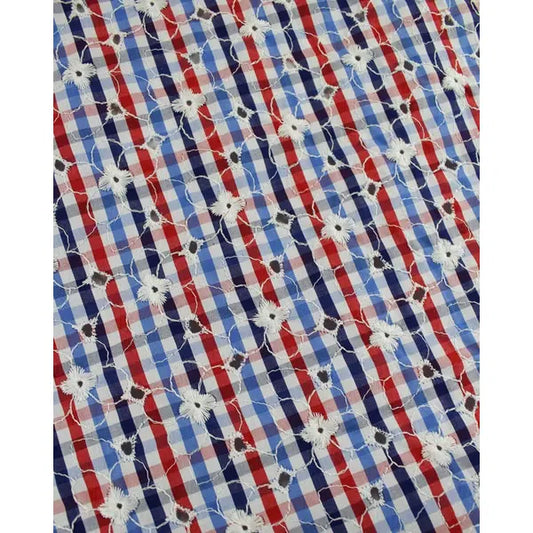 REMNANT Cotton Gingham Broderie Anglaise Daisies - 140cm x 150cm | Truro Fabrics