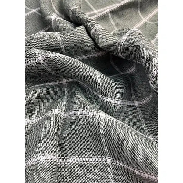 REMNANT Forest Green Grid Check Linen Fabric - 80cm x 140cm | Truro Fabrics