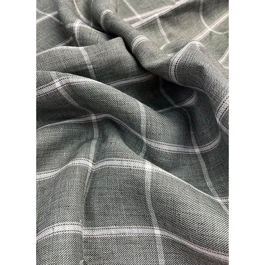 REMNANT Forest Green Grid Check Linen Fabric - 80cm x 140cm | Truro Fabrics