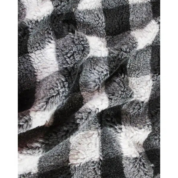 REMNANT - Grey Check Sherpa Fleece Fabric - 100cm x 150cm – view 2 | Truro Fabrics