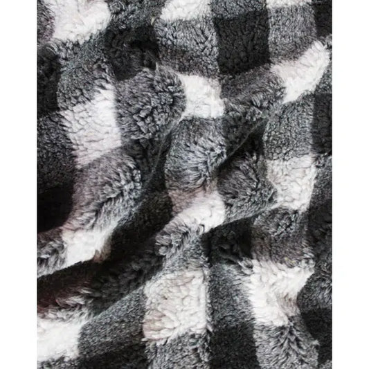 REMNANT - Grey Check Sherpa Fleece Fabric - 100cm x 150cm – view 2 | Truro Fabrics