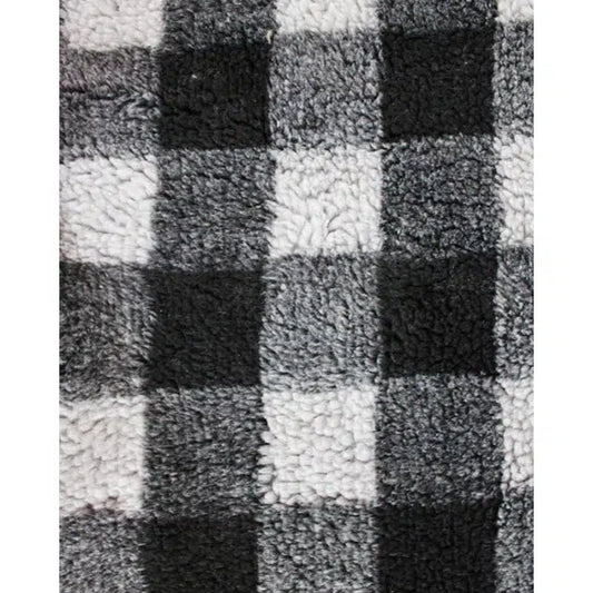 REMNANT - Grey Check Sherpa Fleece Fabric - 100cm x 150cm | Truro Fabrics