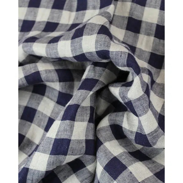 REMNANT Laundered Linen Gingham Navy - 80cm x 137cm | Truro Fabrics