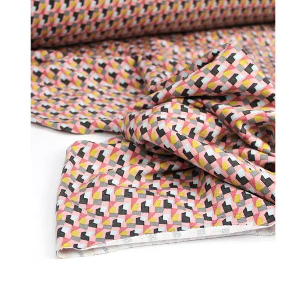 REMNANT Modal French Terry Geo Tile Pink - 140cm x 150cm – view 2 | Truro Fabrics