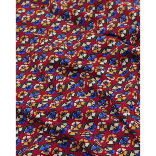 REMNANT Ruby Red Pansy Viscose Challis Lawn - 240cm x 140cm – view 2 | Truro Fabrics
