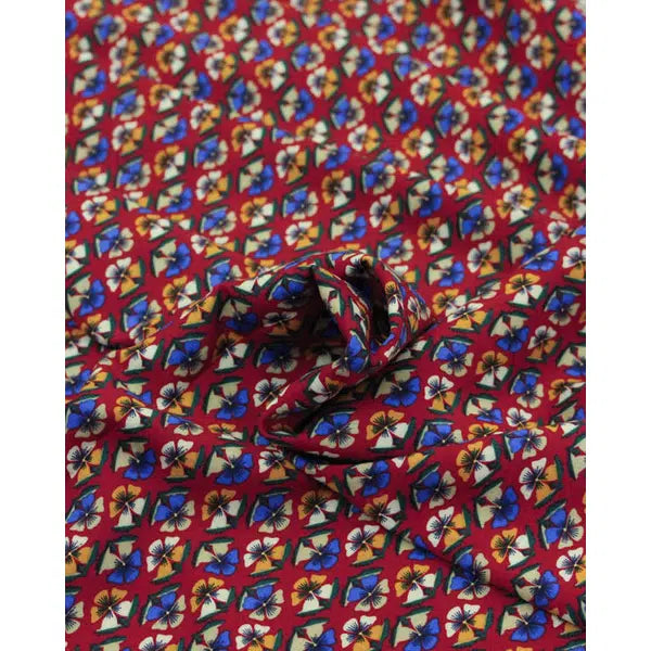 REMNANT Ruby Red Pansy Viscose Challis Lawn - 240cm x 140cm | Truro Fabrics