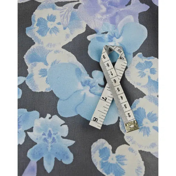REMNANT Silk Chiffon Blue Floral - 110cm x 135cm – view 2 | Truro Fabrics