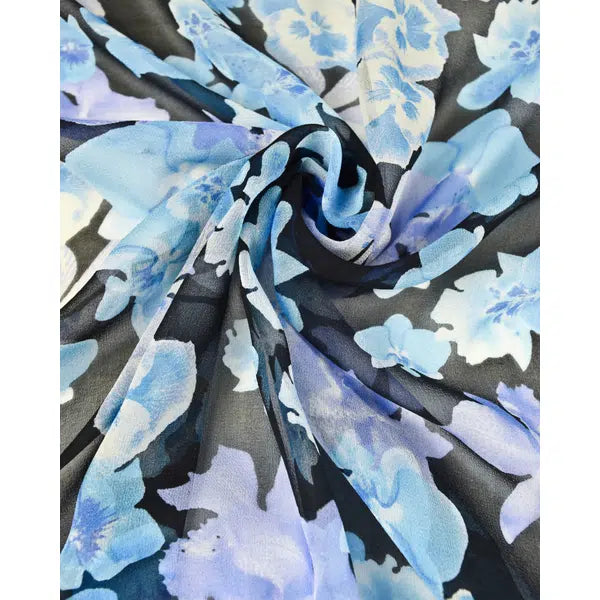 REMNANT Silk Chiffon Blue Floral - 110cm x 135cm – view 3 | Truro Fabrics