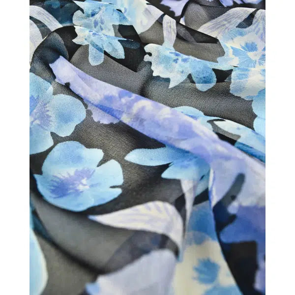 REMNANT Silk Chiffon Blue Floral - 110cm x 135cm | Truro Fabrics