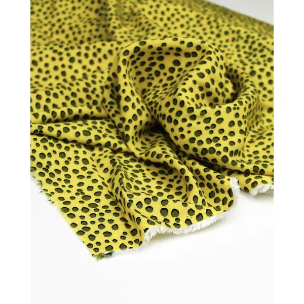 REMNANT Viscose Challis Cheetah Spot Yellow - 260cm x 140cm – view 2 | Truro Fabrics