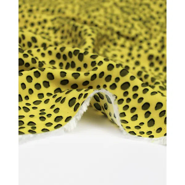 REMNANT Viscose Challis Cheetah Spot Yellow - 260cm x 140cm – view 3 | Truro Fabrics