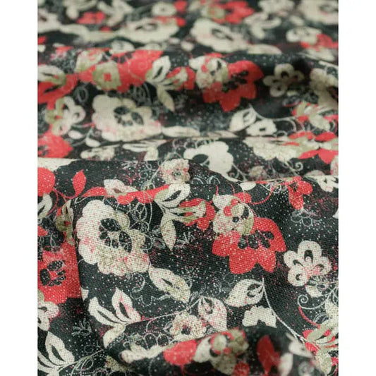 REMNANT Wool Challis Scatter Floral Red - 200cm x 140cm | Truro Fabrics