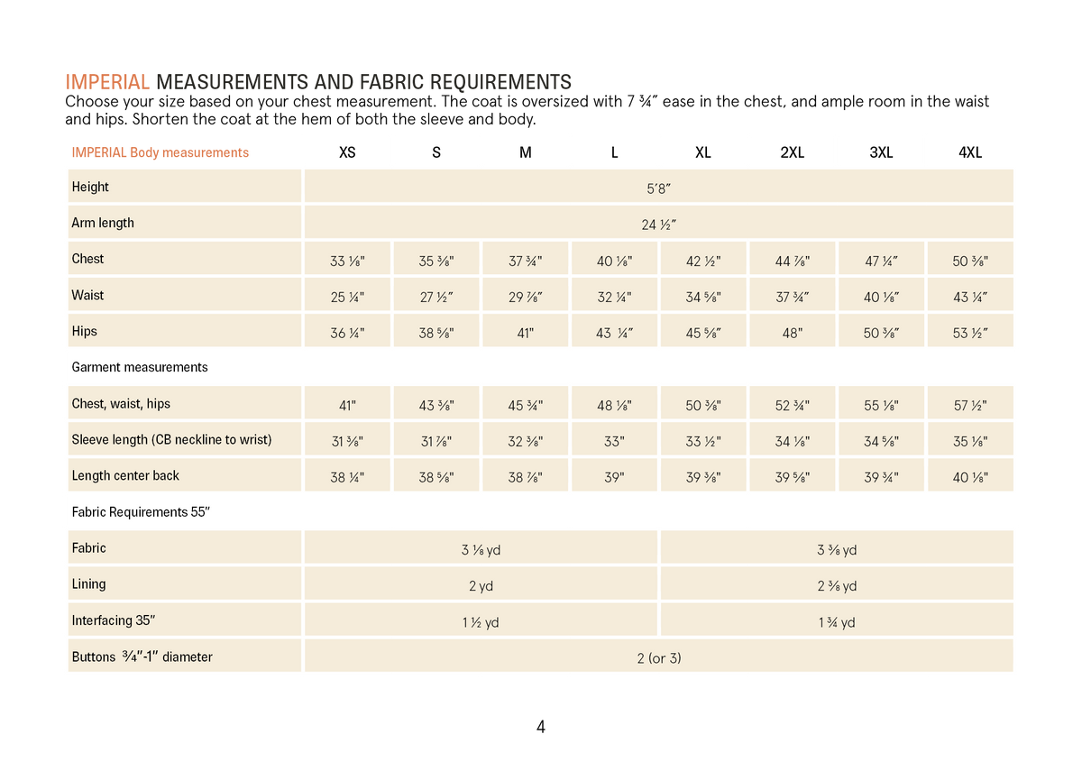 WBM Cocoon Coat  imperial measurements