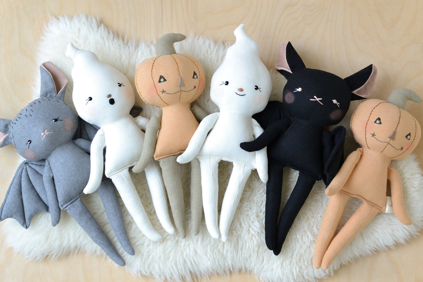 Sewing Pattern - Halloween Friends: Pumpkin, Bat, and Ghost