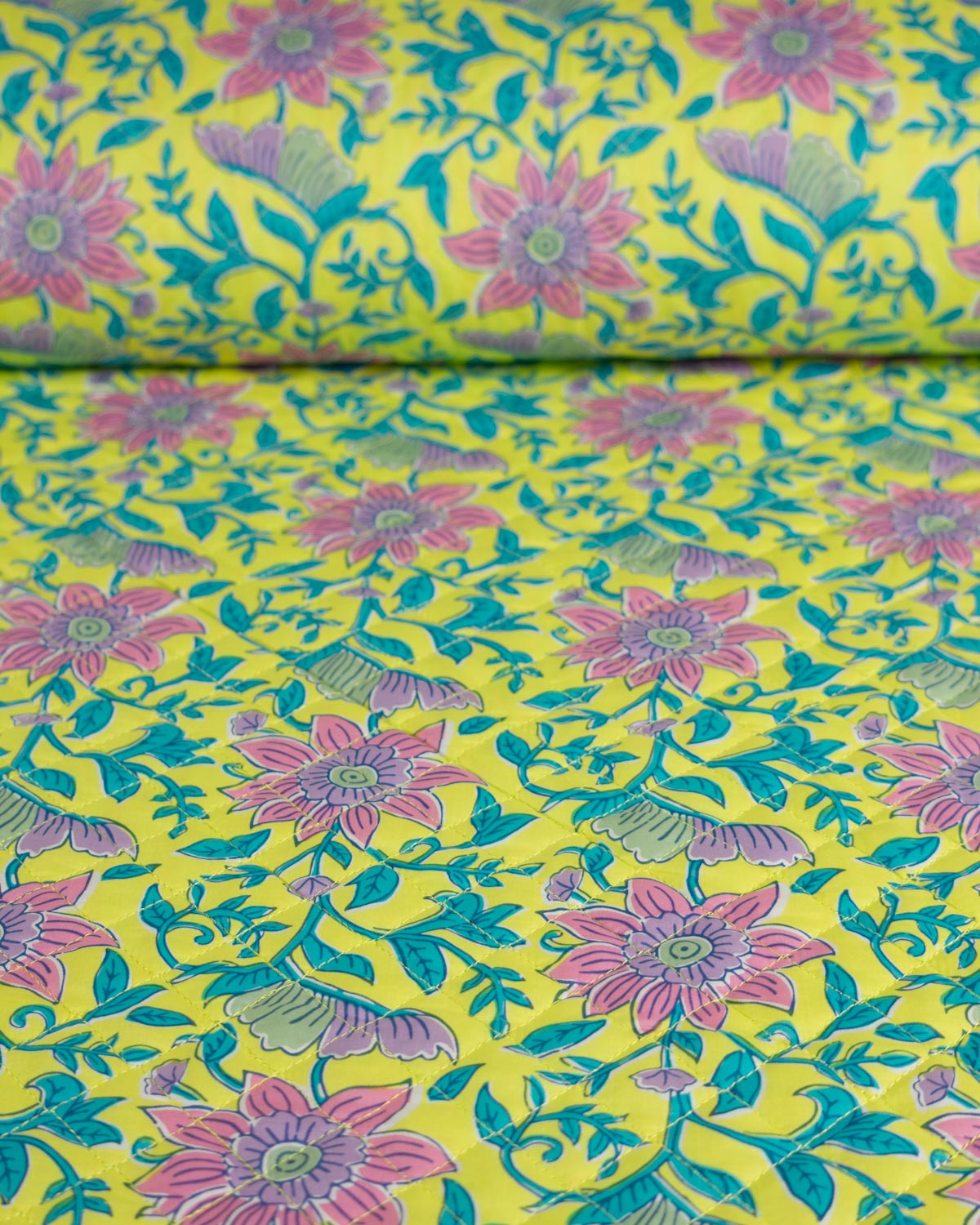 Reversible Quilted Cotton Fabric - Pink Lemonade