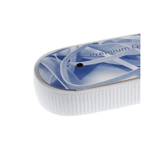 Ribbed Non-Roll Elastic - 38mm - White | Truro Fabrics