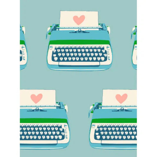 Ruby Star Society Cotton Fabric - Best Day Ever - Typewriters - Turquoise | Truro Fabrics