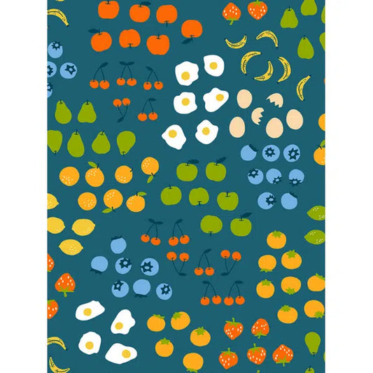 Ruby Star Society Cotton Fabric -  Egg & Friends -  Froot - Teal | Truro Fabrics
